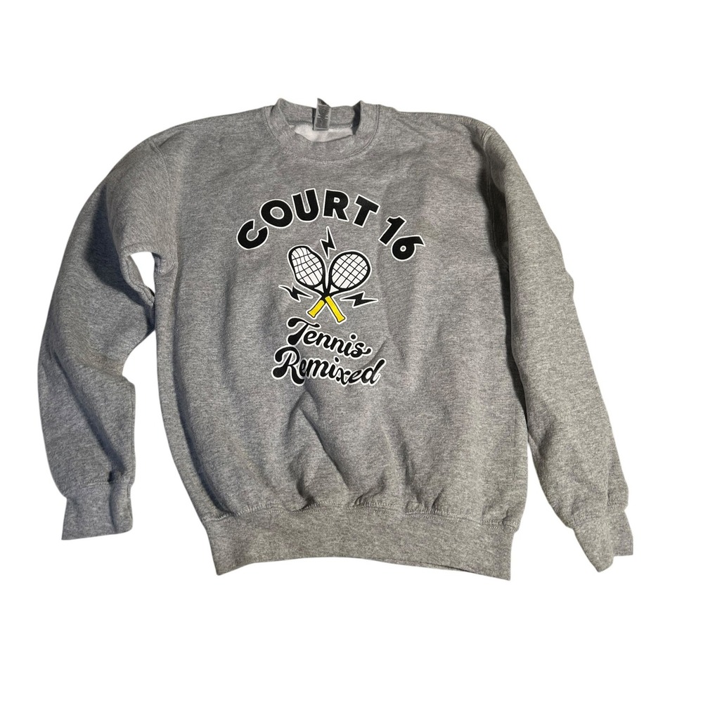 Gildan Kids Size Large Crewneck Sweatshirt Light Gray Court 16 Tennis Remixed